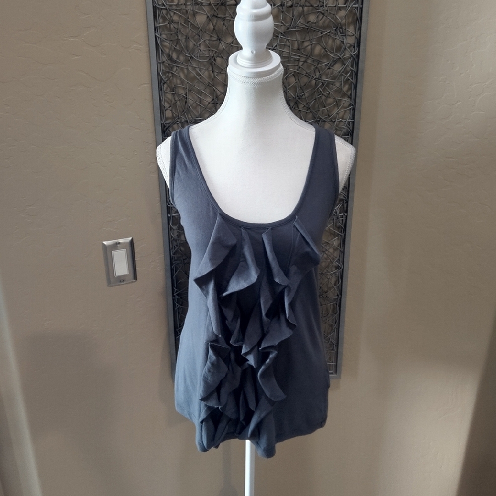 Wyeth Ruffle Front Denim Blue Knit Tank Top